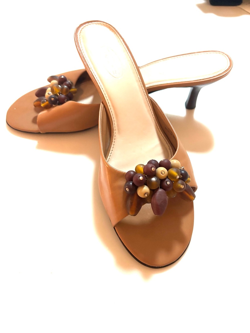 Talbots Tan Beaded Mule Sandals with Multicolor Accents—step into Fall!